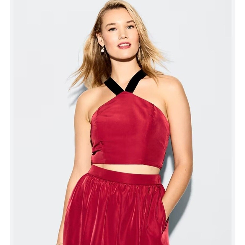 Old Navy The Ocassion Taffeta Cropped Halter Bow Top Elegant Sz 3 X Ruched